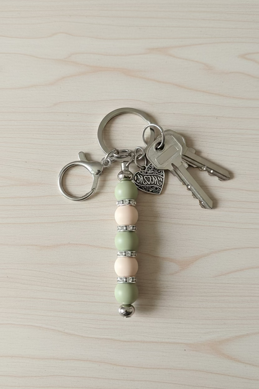 Mom Keychain (cream & green)