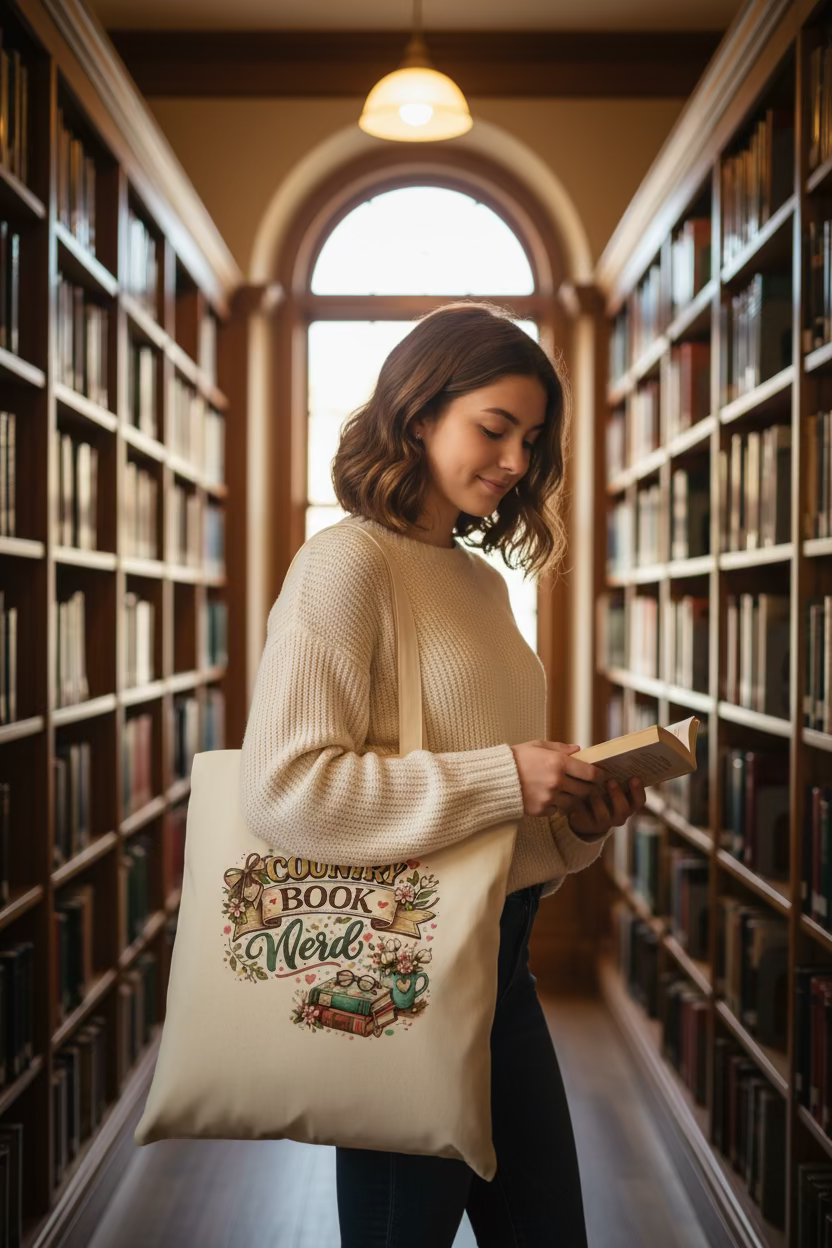 Country Book Nerd Tote Bag (15.5x13.7)