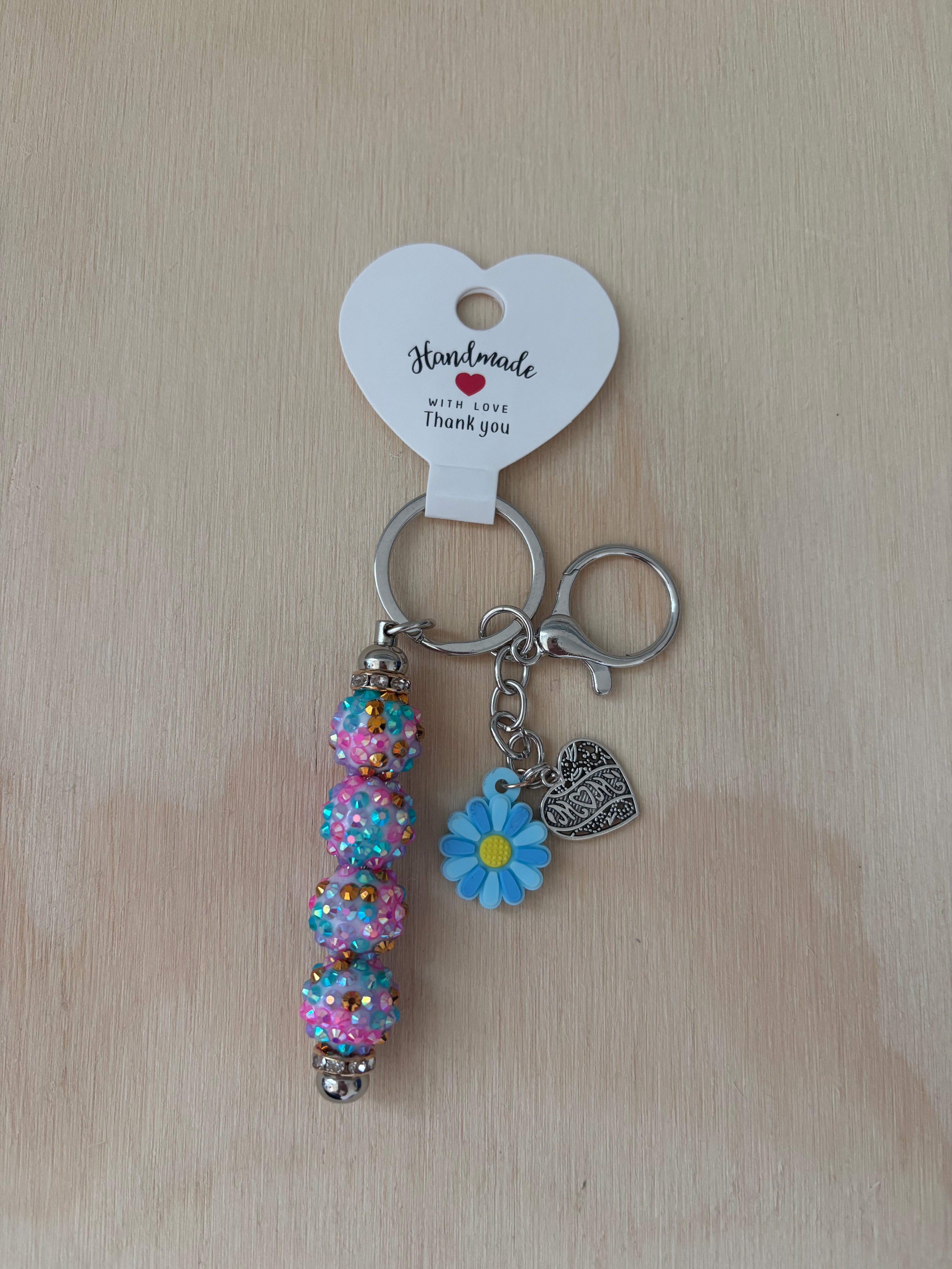 Mom & Blue Flower Charm Keychain