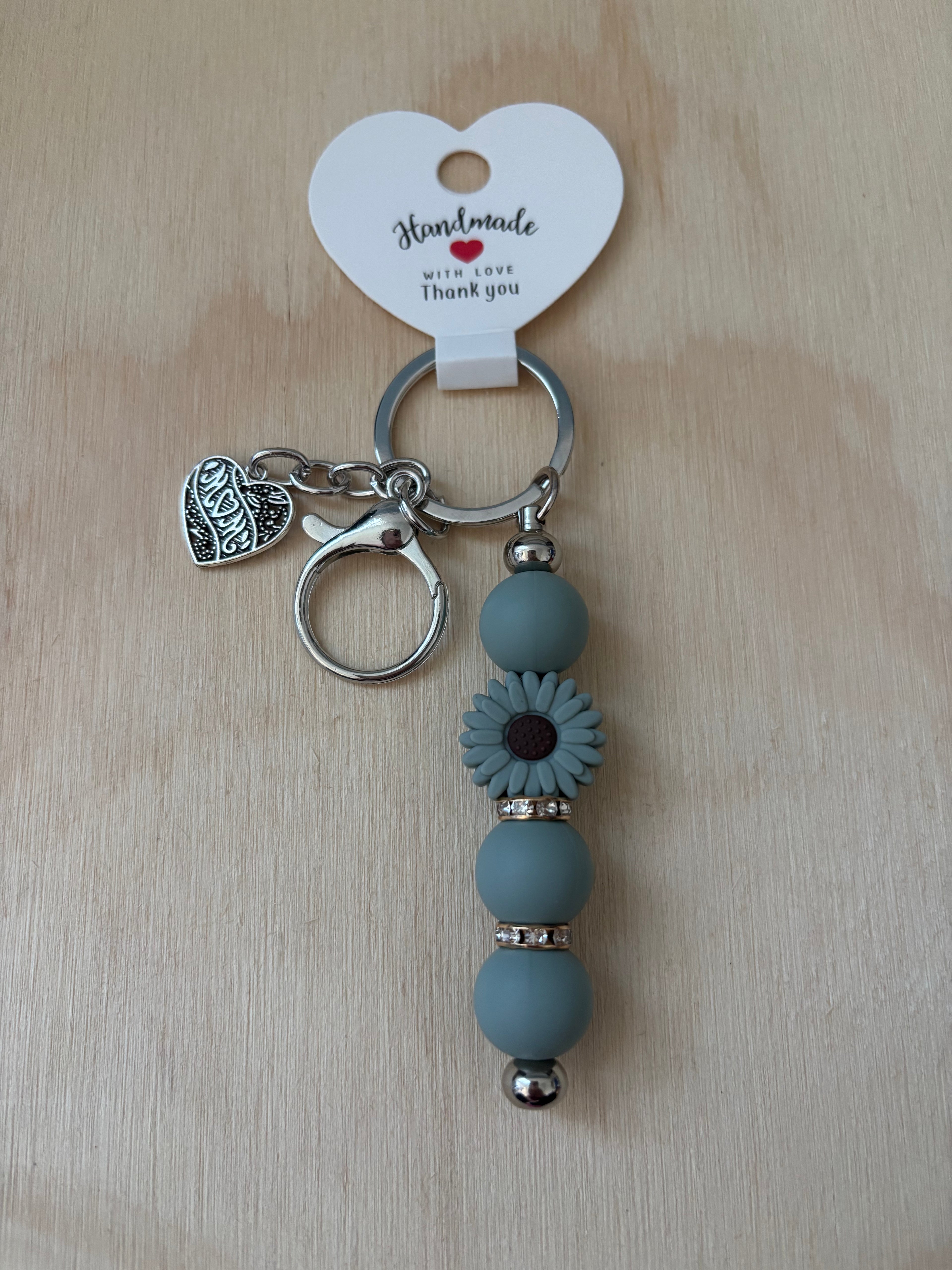 Mom Charm Green Flower Keychain