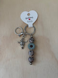 Skull Charm Green Flower Keychain