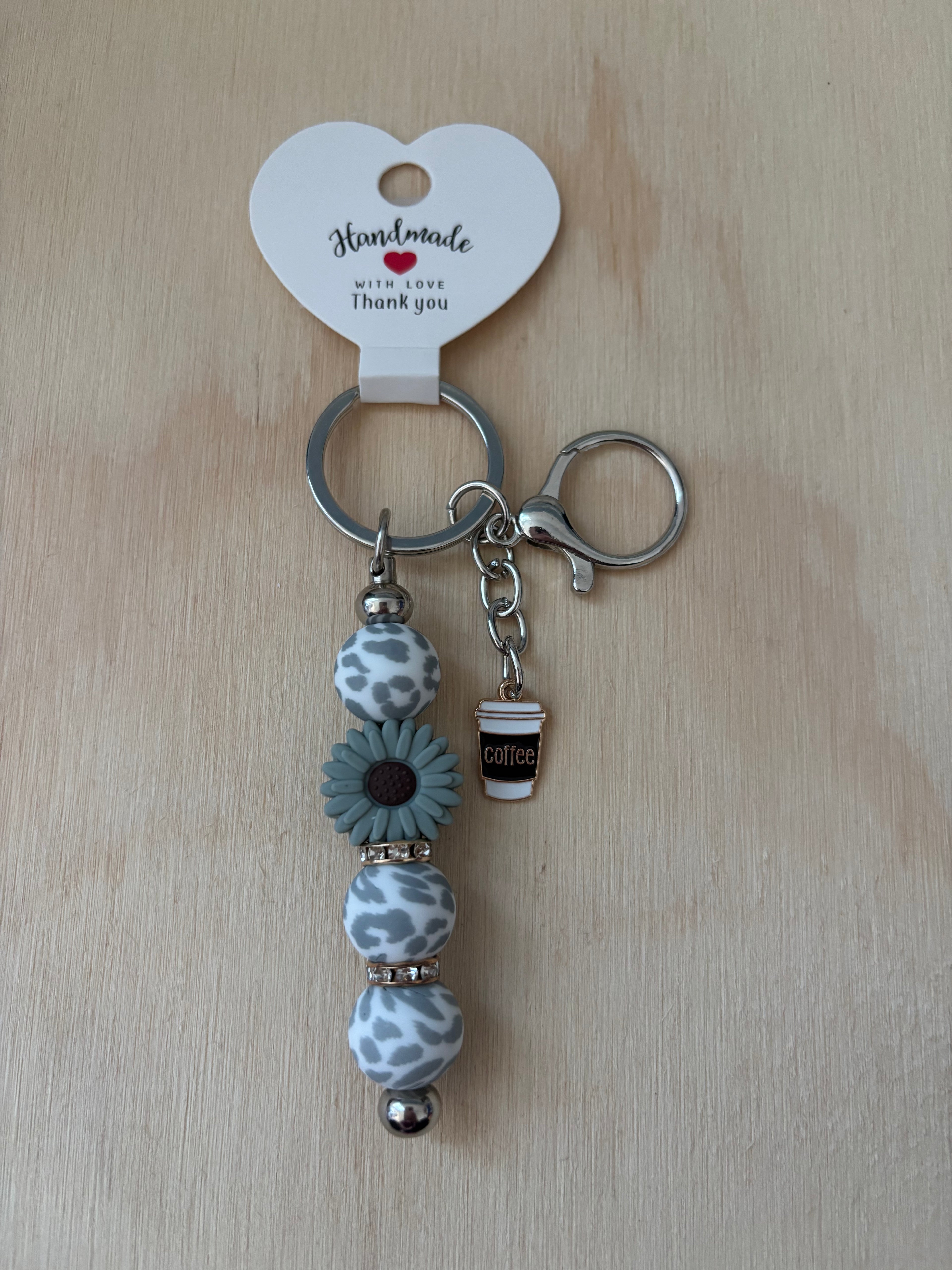 Coffee Charm Green Flower Keychain