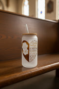 Glass Straw Cup with Lid “ Love is Patient “